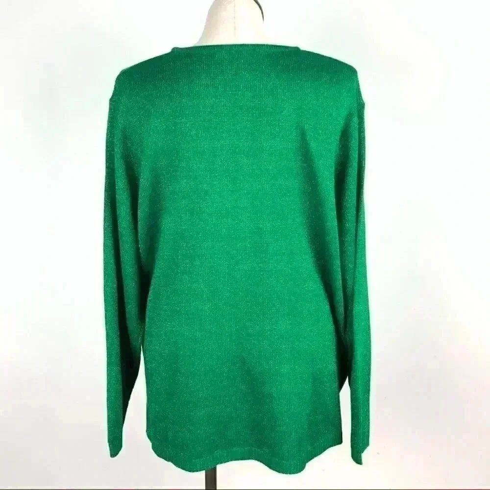 Anthony Richards Womens sweater size 3X green metallic knit vintage 80s 90s